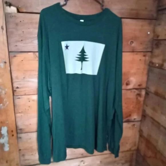 T-Shirt Mens 3X Maine State Pine Tree Flag (1901-1909) Dark Green Long Sleeve - Picture 1 of 6